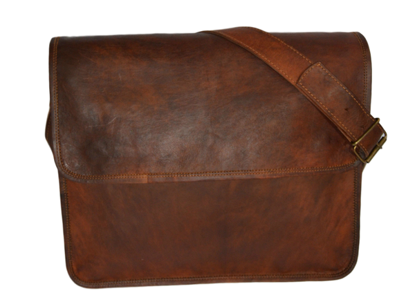 Vintage Leather Messenger Bag for Men and Women 11" x 9.5" x 2.5"