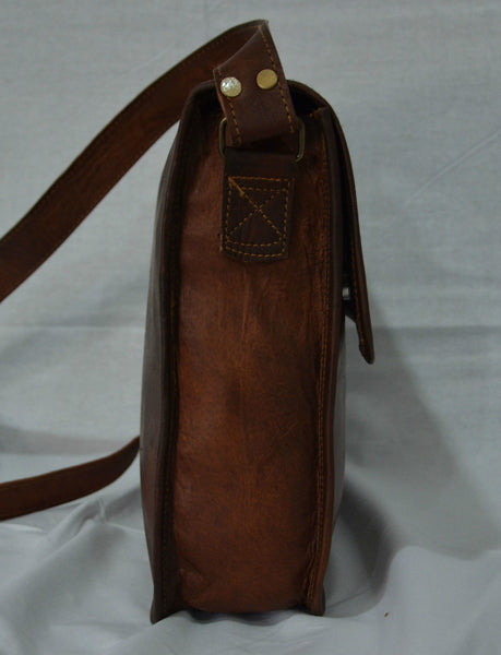 Vintage Leather Messenger Bag for Men and Women 11" x 9.5" x 2.5"