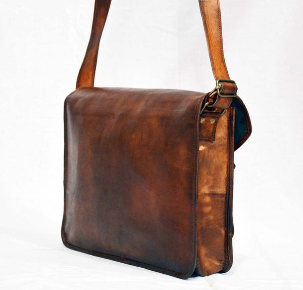 Vintage Leather Messenger Bag for Men and Women 15" x 11" x 4"