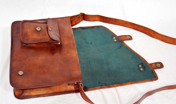 Vintage Leather Messenger Bag for Men and Women 15" x 11" x 4"