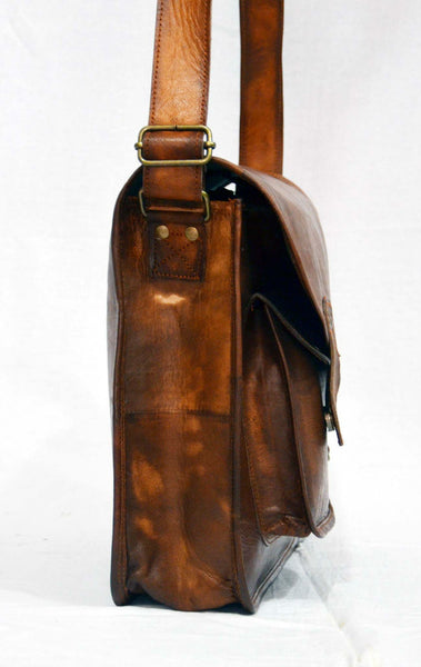 Vintage Leather Messenger Bag for Men and Women 15" x 11" x 4"