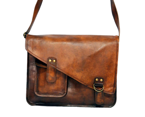 Vintage Leather Messenger Bag for Men and Women 15" x 11" x 4"