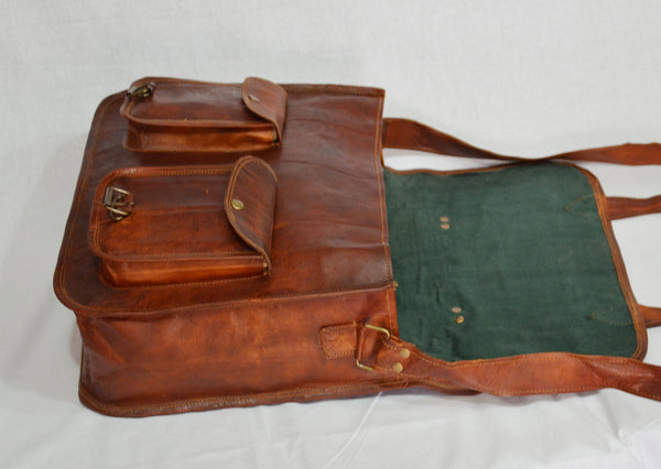 Handmade Vintage Leather Satchel and Briefcase 15" x 11"  x 4"