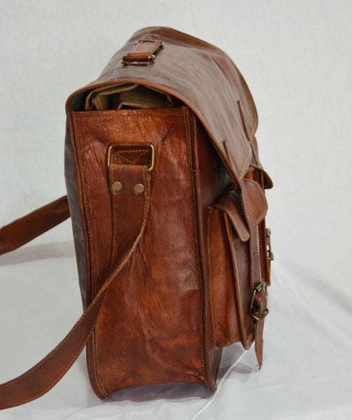 Handmade Vintage Leather Satchel and Briefcase 15" x 11"  x 4"