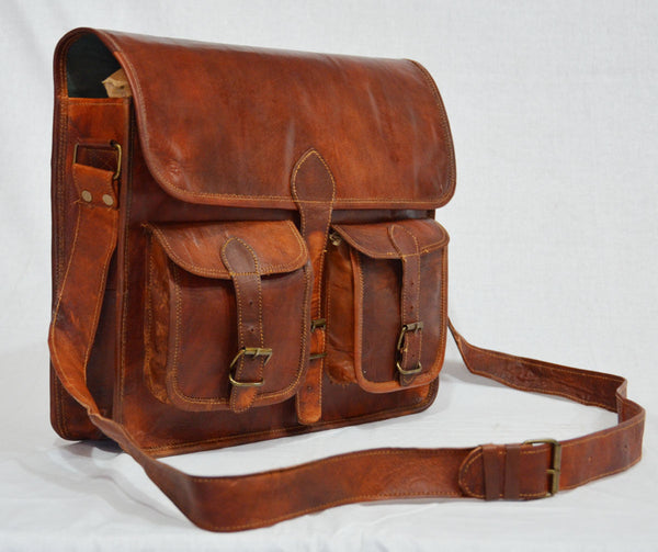 Vintage Leather Handmade Satchel and Briefcase 15" x 11"  x 4"