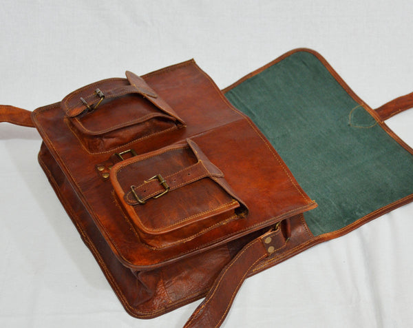 Vintage Leather Handmade Satchel and Briefcase 15" x 11"  x 4"