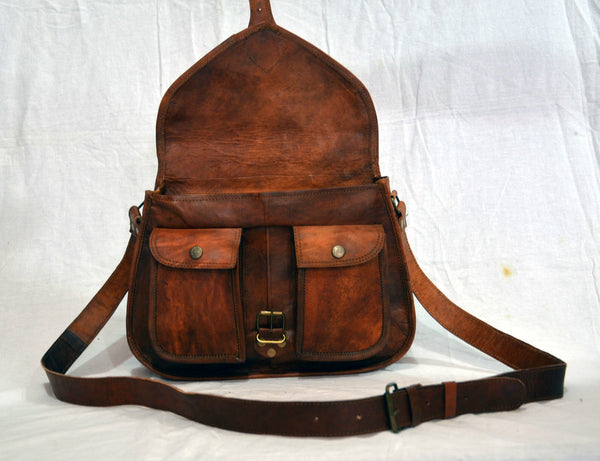 Women's Vintage Leather Handmade Satchel Bag  12" x 9"  x 4"