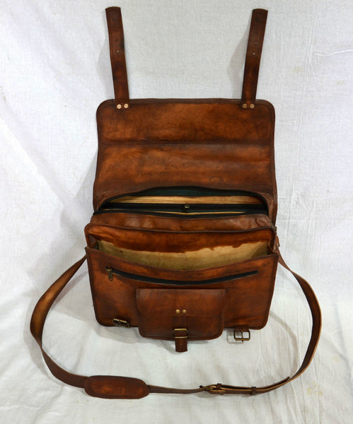 Vintage Leather Laptop Bag and Satchel Bag 12" x 16" x 4.5"