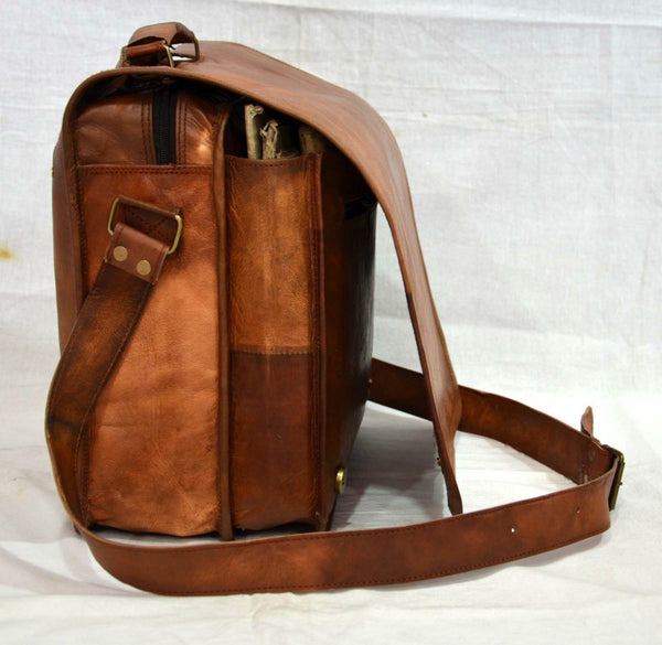 Vintage Leather Messenger Bag for Men and Women 14" x 11" x 7"