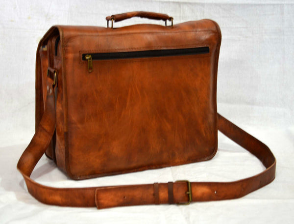 Vintage Leather Messenger Bag for Men and Women 14" x 11" x 7"