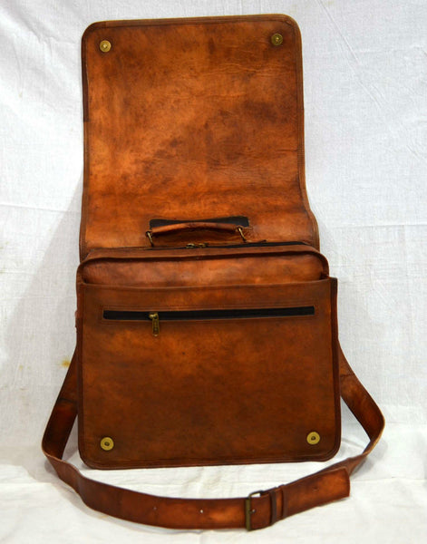 Vintage Leather Messenger Bag for Men and Women 14" x 11" x 7"