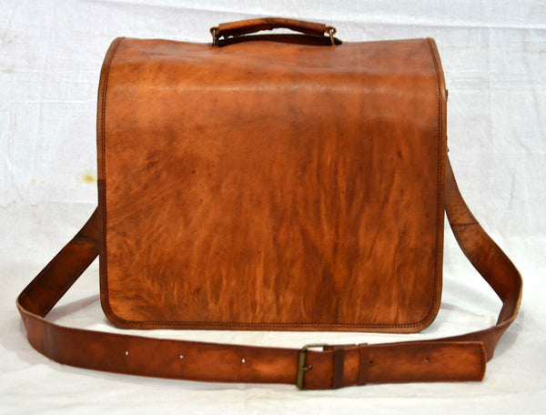 Vintage Leather Messenger Bag for Men and Women 14" x 11" x 7"