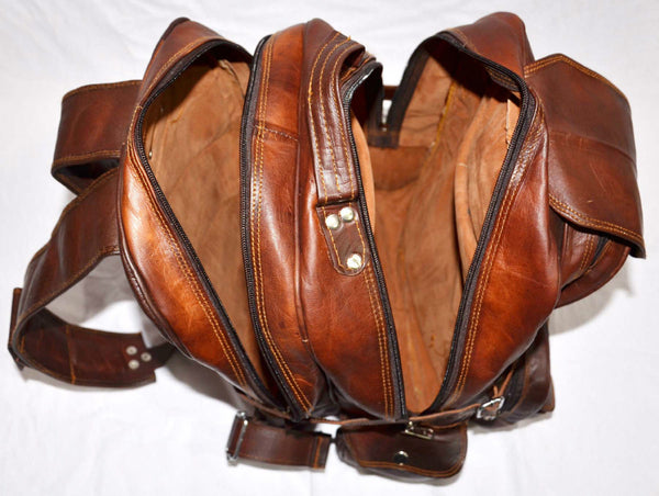 large vintage leather rucksack backpack