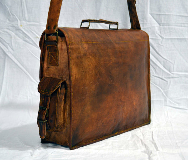 real  vintage leather laptop messenger bag