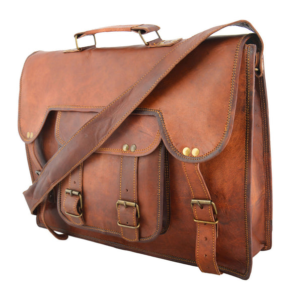 handmade vintage leather mens laptop bag