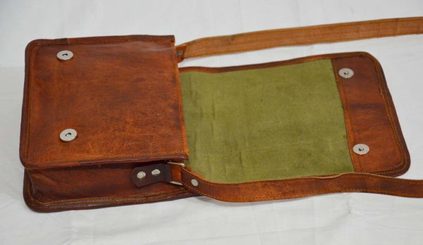 Vintage Leather Messenger Bag with Traditional Design 9" x 7" x 2.5"