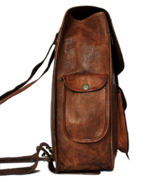 Vintage Leather Laptop Rucksack with Large Pockets, 11" x 15" x 5"