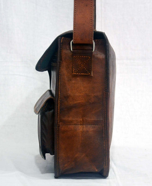 Vintage Leather Messenger Bag for Men and Women 11" x 15" x 4"