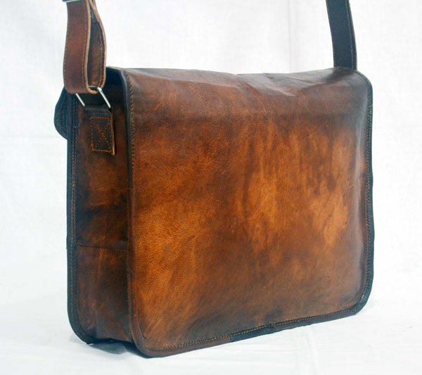 Vintage Leather Messenger Bag for Men and Women 11" x 15" x 4"