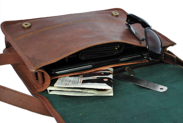 Vintage Leather Messenger Bag for Men and Women 15" x 11" x 4"