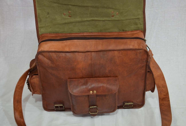 Vintage leather laptop messenger bag handmade