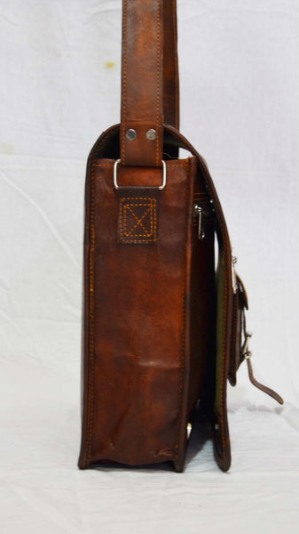 Vintage Leather Messenger Bag with Secure Pockets 11" x 15" x 4"