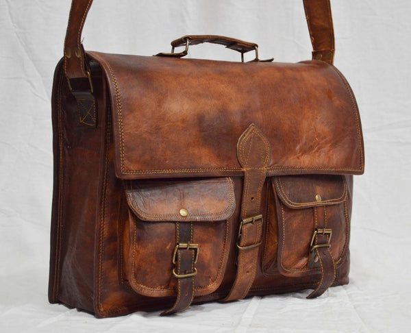 Handmade Vintage Leather Briefcase for Men & Women. 11" x 15" x 4"