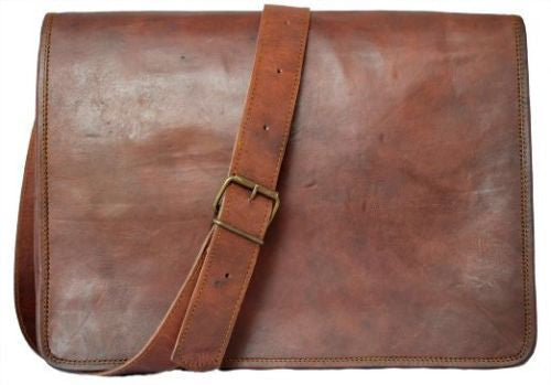 Vintage Leather Messenger Bag for Men & Women 11" x 15" x 3.5"