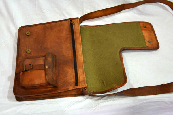 Vintage Leather Messenger Bag for Men & Women 11" x 15" x 4.5"