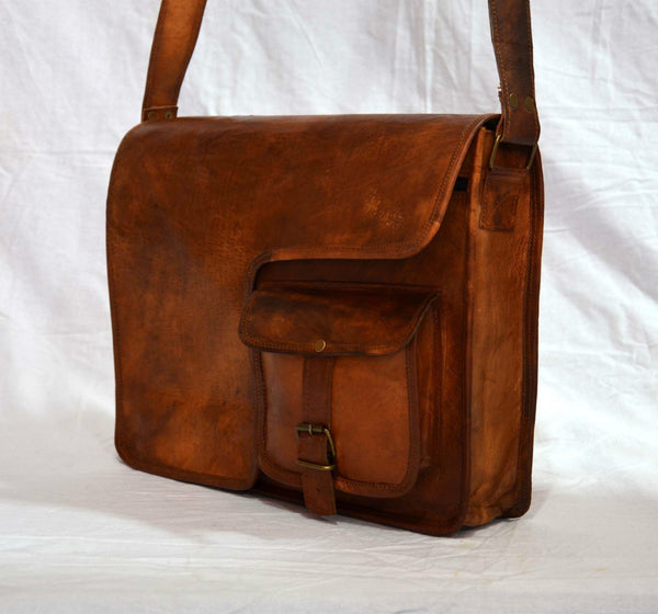 Vintage Leather Messenger Bag for Men & Women 11" x 15" x 4.5"