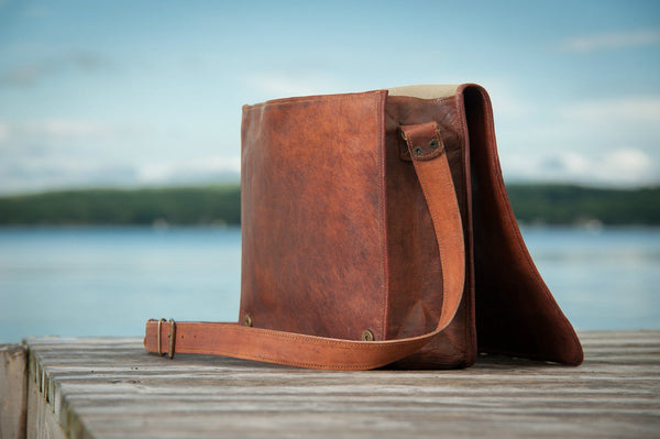 Vintage Leather Messenger Bag for Men and Women 15" x 11" x 4"