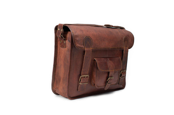 handmade vintage leather laptop satchel