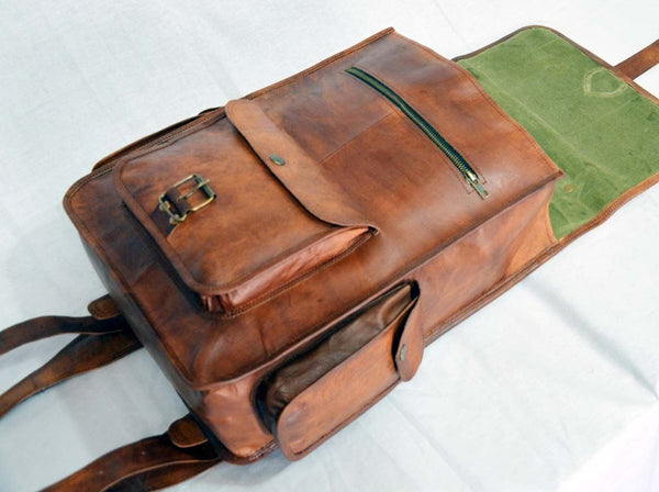 vintage handmade leather rucksack