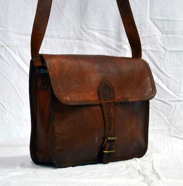 Handmade Vintage Leather Satchel Bag and Briefcase 9" x 11"  x 3"