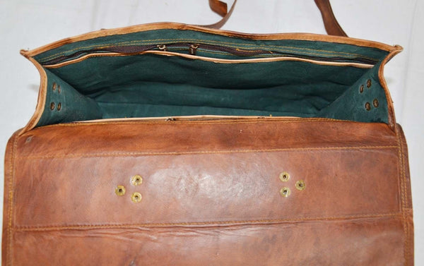 Handmade Vintage Leather Satchel Bag and Briefcase 9" x 11"  x 3"