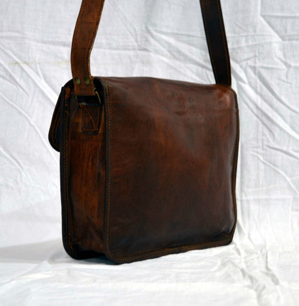 Handmade Vintage Leather Satchel Bag and Briefcase 9" x 11"  x 3"