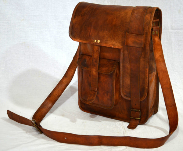 Vintage Leather Messenger Bag for Men & Women 11" x 15" x 4"