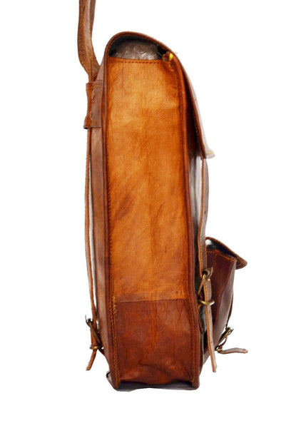 Vintage Leather Rucksack Backpack with Large Pockets, 10" x 13" x 4"