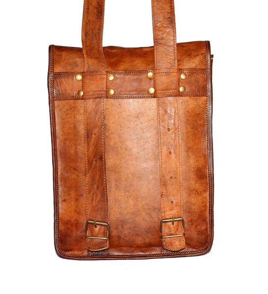 Vintage Leather Rucksack Backpack with Large Pockets, 10" x 13" x 4"