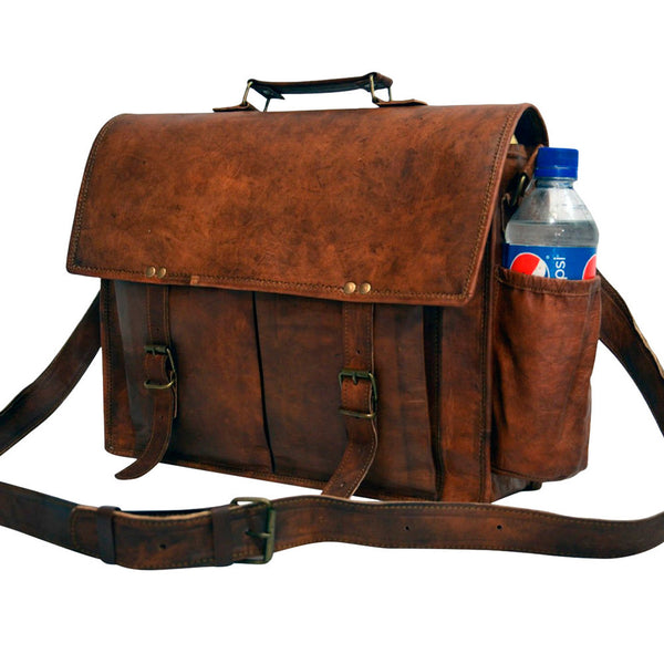 Handmade vintage leather messenger laptop bag