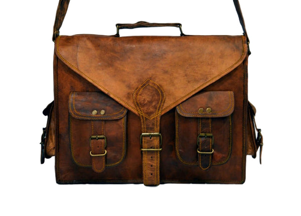 real vintage leather style  handmade  laptop messenger briefcase